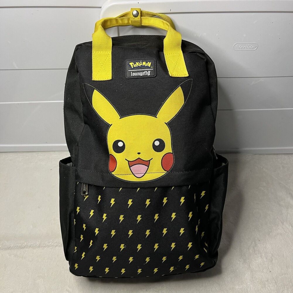 Pokemon Loungefly Pikachu Backpack Black & Yellow Lightning Bolt 17" School Bag